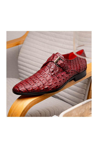 Marco Di Milano Luigi Wine Crocodile Skin Single Monk Strap (MDM1000)