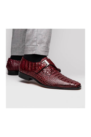Marco Di Milano Luigi Wine Crocodile Skin Single Monk Strap (MDM1000)
