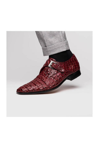 Marco Di Milano Luigi Wine Crocodile Skin Single Monk Strap (MDM1000)