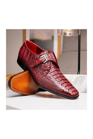 Marco Di Milano Luigi Wine Crocodile Skin Single Monk Strap (MDM1000)