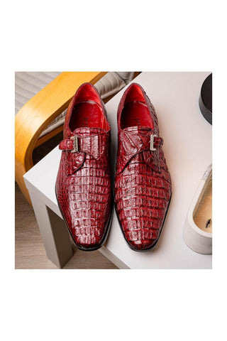 Marco Di Milano Luigi Wine Exotic Crocodile Skin Single Monk Strap (MDM1000)
