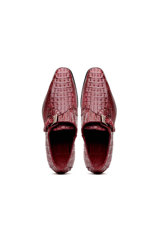 Marco Di Milano Luigi Wine Exotic Crocodile Skin Single Monk Strap (MDM1000)