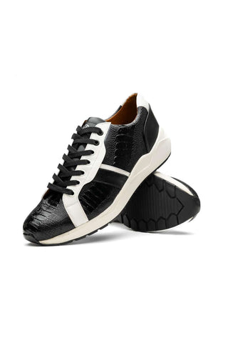 Marco Di Milano Lyon Black & White Calf-Skin / Ostrich Casual Sneakers (MDM1072)