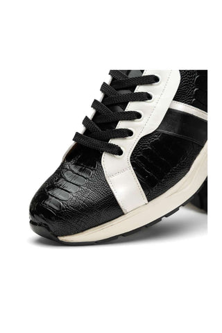 Marco Di Milano Lyon Black & White Calf-Skin / Ostrich Casual Sneakers (MDM1072)