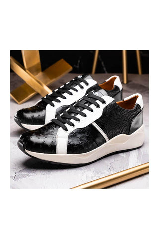 Marco Di Milano Lyon Black & White Calf-Skin / Ostrich Casual Sneakers (MDM1072)