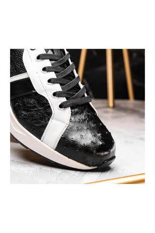 Marco Di Milano Lyon Black & White Calf-Skin / Ostrich Casual Sneakers (MDM1072)