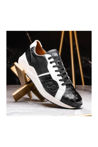 Marco Di Milano Lyon Black & White Calf-Skin / Ostrich Casual Sneakers (MDM1072)