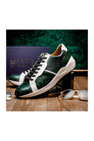Marco Di Milano Lyon Green & White Calf-Skin / Ostrich Casual Sneakers (MDM1072)