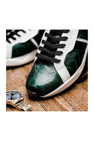 Marco Di Milano Lyon Green & White Calf-Skin / Ostrich Casual Sneakers (MDM1072)