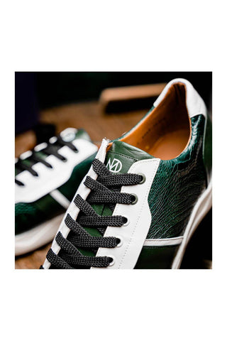 Marco Di Milano Lyon Green & White Calf-Skin / Ostrich Casual Sneakers (MDM1072)