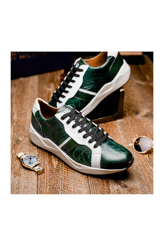 Marco Di Milano Lyon Green & White Calf-Skin / Ostrich Casual Sneakers (MDM1072)