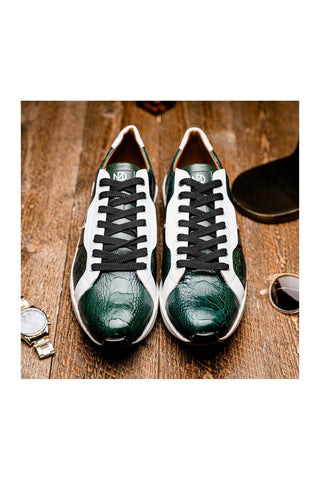 Marco Di Milano Lyon Green & White Calf-Skin / Ostrich Casual Sneakers (MDM1072)