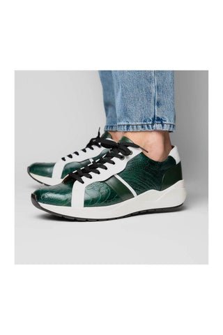 Marco Di Milano Lyon Green & White Calf-Skin / Ostrich Casual Sneakers (MDM1072)