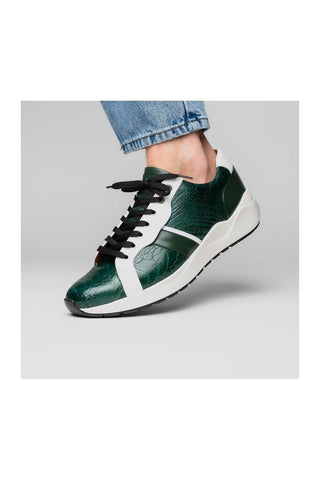 Marco Di Milano Lyon Green & White Calf-Skin / Ostrich Casual Sneakers (MDM1072)
