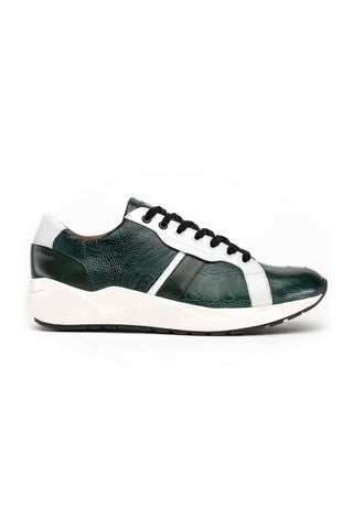 Marco Di Milano Lyon Green & White Calf-Skin / Ostrich Casual Sneakers (MDM1072)