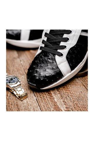 Marco Di Milano Lyon II Black & White Calf-Skin / Ostrich Leg Casual Sneakers (MDM1070)