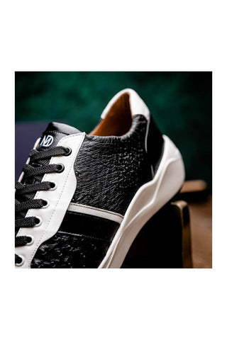Marco Di Milano Lyon II Black & White Calf-Skin / Ostrich Leg Casual Sneakers (MDM1070)