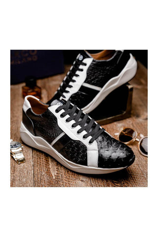 Marco Di Milano Lyon II Black & White Calf-Skin / Ostrich Leg Casual Sneakers (MDM1070)