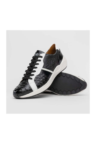 Marco Di Milano Lyon II Black & White Calf-Skin / Ostrich Leg Casual Sneakers (MDM1070)