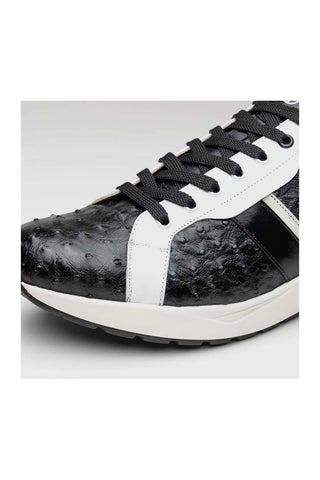 Marco Di Milano Lyon II Black & White Calf-Skin / Ostrich Leg Casual Sneakers (MDM1070)