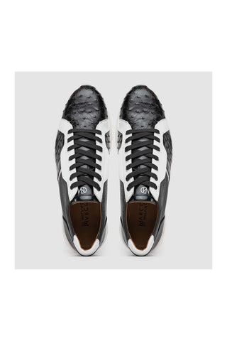 Marco Di Milano Lyon II Black & White Calf-Skin / Ostrich Leg Casual Sneakers (MDM1070)