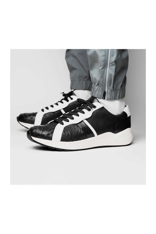 Marco Di Milano Lyon II Black & White Calf-Skin / Ostrich Leg Casual Sneakers (MDM1070)