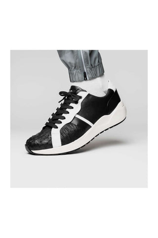 Marco Di Milano Lyon II Black & White Calf-Skin / Ostrich Leg Casual Sneakers (MDM1070)