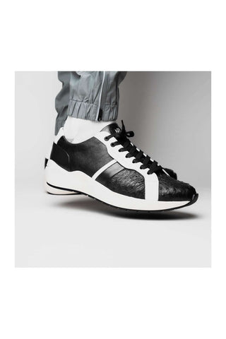 Marco Di Milano Lyon II Black & White Calf-Skin / Ostrich Leg Casual Sneakers (MDM1070)