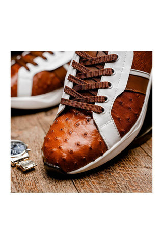Marco Di Milano Lyon II Brandy & White Calf-Skin / Ostrich Leg Casual Sneakers (MDM1068)