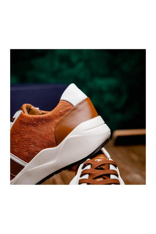 Marco Di Milano Lyon II Brandy & White Calf-Skin / Ostrich Leg Casual Sneakers (MDM1068)