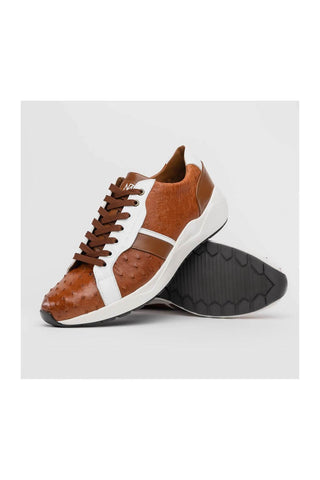 Marco Di Milano Lyon II Brandy & White Calf-Skin / Ostrich Leg Casual Sneakers (MDM1068)