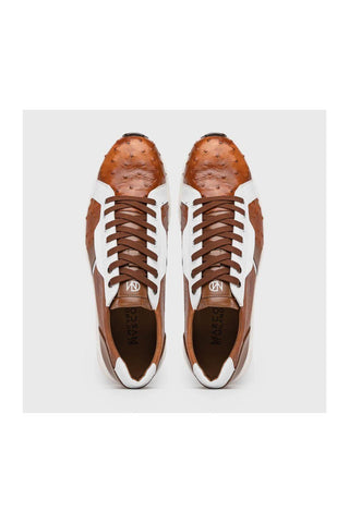 Marco Di Milano Lyon II Brandy & White Calf-Skin / Ostrich Leg Casual Sneakers (MDM1068)