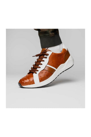 Marco Di Milano Lyon II Brandy & White Calf-Skin / Ostrich Leg Casual Sneakers (MDM1068)