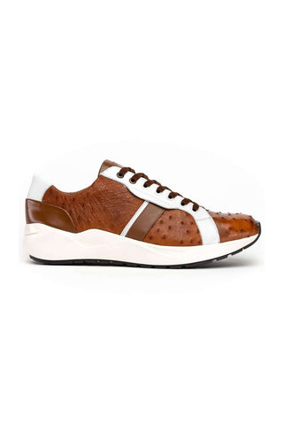 Marco Di Milano Lyon II Brandy & White Calf-Skin / Ostrich Leg Casual Sneakers (MDM1068)