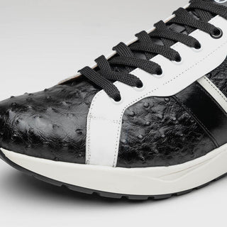 Marco Di Milano Lyon II Men's Shoes Black & White Calf-Skin / Ostrich Leg Casual Sneakers (MDM1070)-AmbrogioShoes