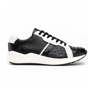 Marco Di Milano Lyon II Men's Shoes Black & White Calf-Skin / Ostrich Leg Casual Sneakers (MDM1070)-AmbrogioShoes