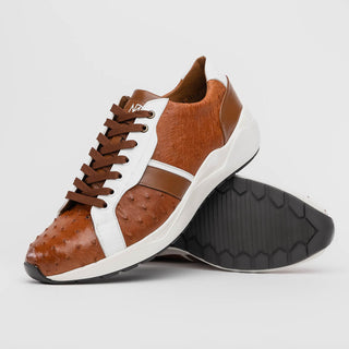 Marco Di Milano Lyon II Men's Shoes Brandy & White Calf-Skin / Ostrich Leg Casual Sneakers (MDM1068)-AmbrogioShoes