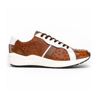 Marco Di Milano Lyon II Men's Shoes Brandy & White Calf-Skin / Ostrich Leg Casual Sneakers (MDM1068)-AmbrogioShoes