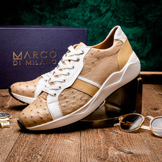 Marco Di Milano Lyon II Men's Shoes Orix & White Calf-Skin / Ostrich Leg Casual Sneakers (MDM1067)-AmbrogioShoes