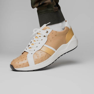 Marco Di Milano Lyon II Men's Shoes Orix & White Calf-Skin / Ostrich Leg Casual Sneakers (MDM1067)-AmbrogioShoes