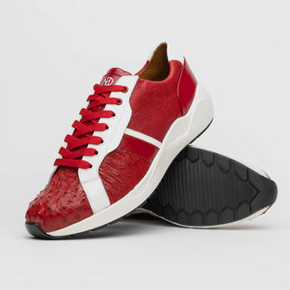 Marco Di Milano Lyon II Men's Shoes Red & White Calf-Skin / Ostrich Leg Casual Sneakers (MDM1069)-AmbrogioShoes