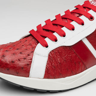 Marco Di Milano Lyon II Men's Shoes Red & White Calf-Skin / Ostrich Leg Casual Sneakers (MDM1069)-AmbrogioShoes