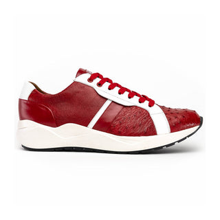 Marco Di Milano Lyon II Men's Shoes Red & White Calf-Skin / Ostrich Leg Casual Sneakers (MDM1069)-AmbrogioShoes