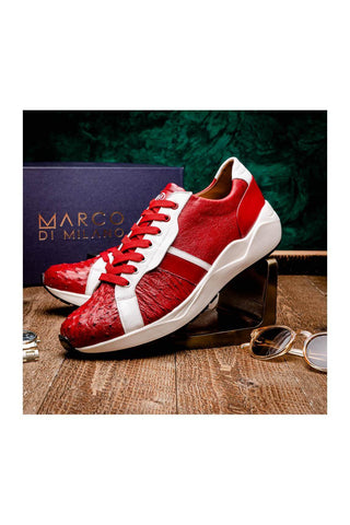 Marco Di Milano Lyon II Red & White Calf-Skin / Ostrich Leg Casual Sneakers (MDM1069)