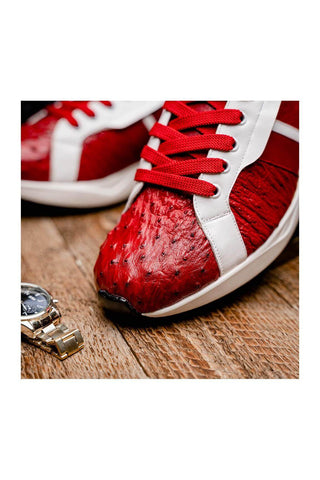 Marco Di Milano Lyon II Red & White Calf-Skin / Ostrich Leg Casual Sneakers (MDM1069)