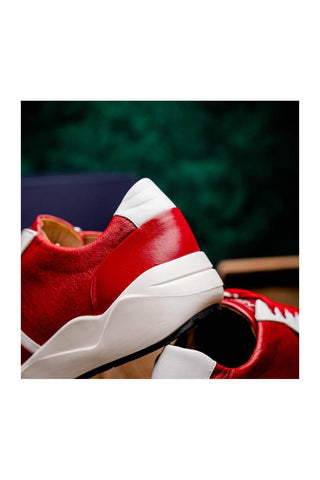 Marco Di Milano Lyon II Red & White Calf-Skin / Ostrich Leg Casual Sneakers (MDM1069)