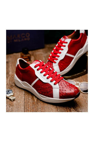 Marco Di Milano Lyon II Red & White Calf-Skin / Ostrich Leg Casual Sneakers (MDM1069)