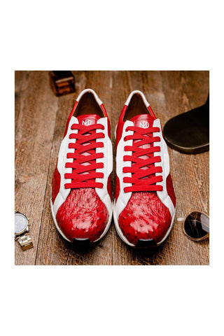 Marco Di Milano Lyon II Red & White Calf-Skin / Ostrich Leg Casual Sneakers (MDM1069)