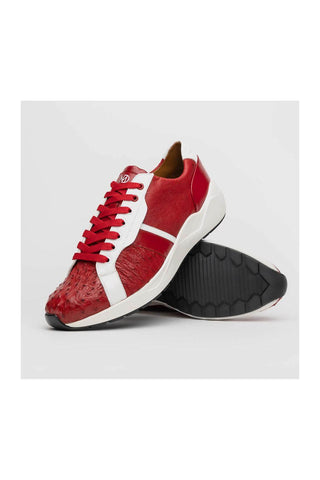 Marco Di Milano Lyon II Red & White Calf-Skin / Ostrich Leg Casual Sneakers (MDM1069)