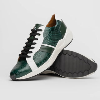 Marco Di Milano Lyon Men's Shoes Green & White Calf-Skin / Ostrich Casual Sneakers (MDM1071)-AmbrogioShoes